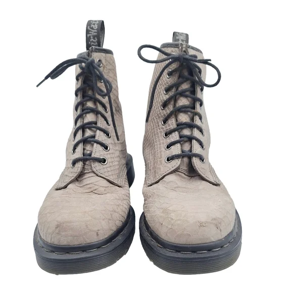 Dr Doc Martens 1460 Textured Snake-Embossed 8 Eye Combat Moto Boots - Picture 2 of 12
